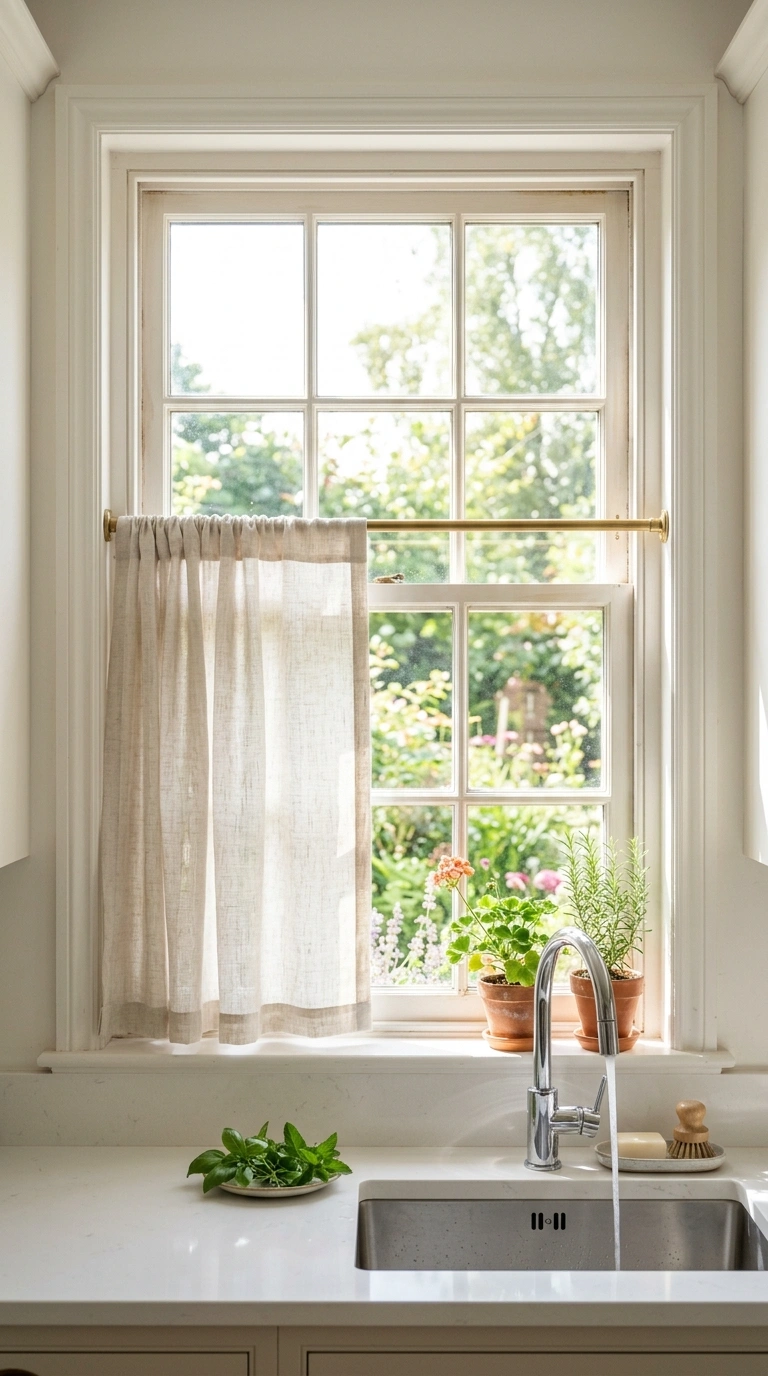 24 Simple Kitchen Makeover Ideas for DIY and Budget-Friendly Updates 23 022 Update The Curtains A kitchen sink window with a l
