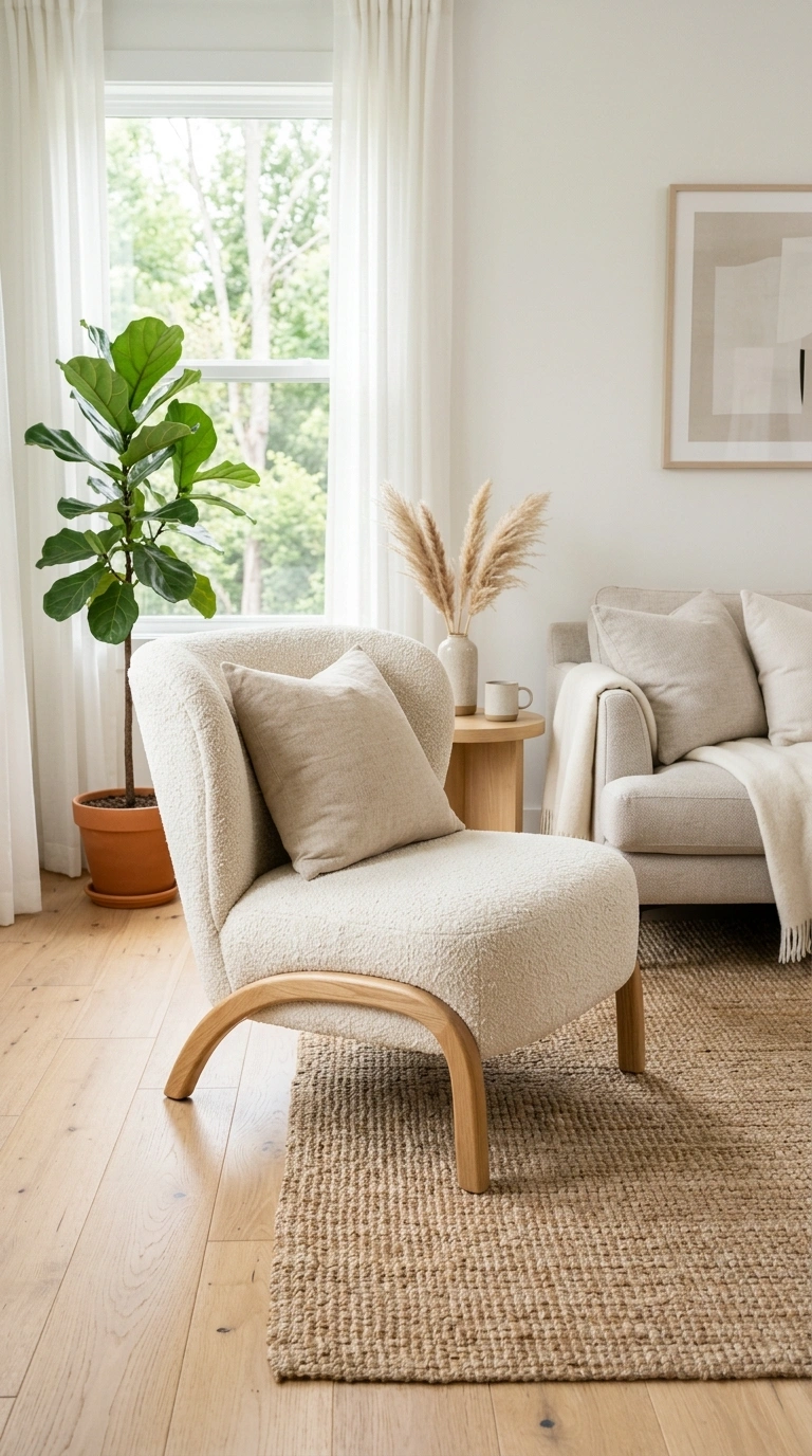 023 Boucle Accent Chair A cream boucle accent chair an