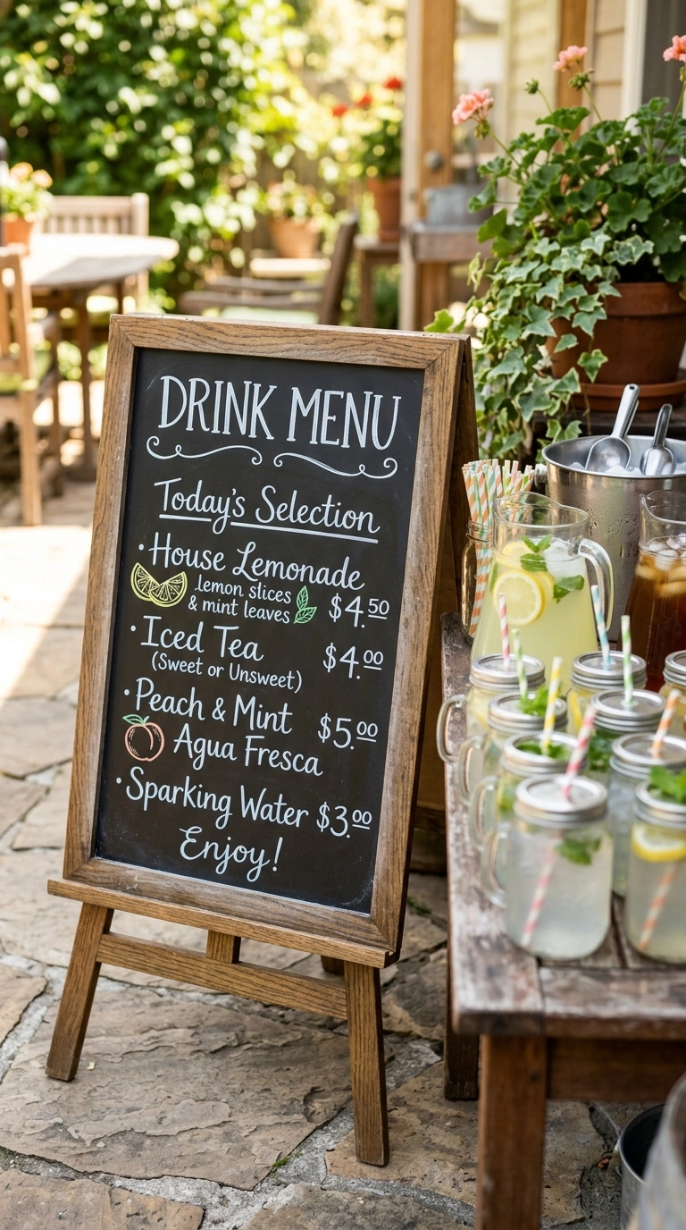 023 Chalkboard Menu Sign A small wooden easel on a pat
