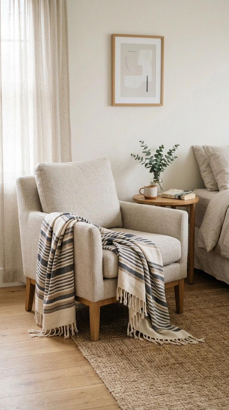 023 Patterned Area Throw A bedroom accent chair with a