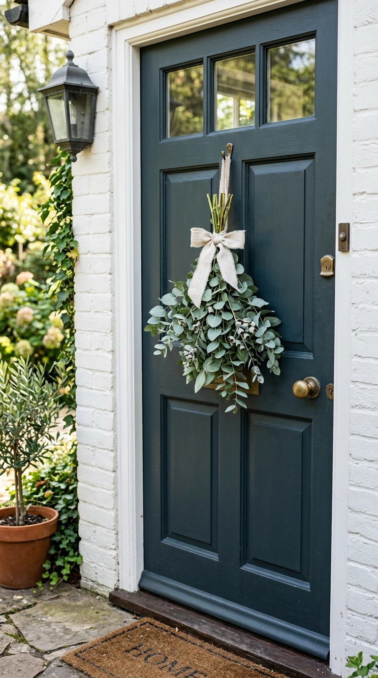 25 Seasonal Decor Ideas to Keep Your Home Feeling Fresh All Year 25 024 Fresh Eucalyptus Bundle A front door with a small