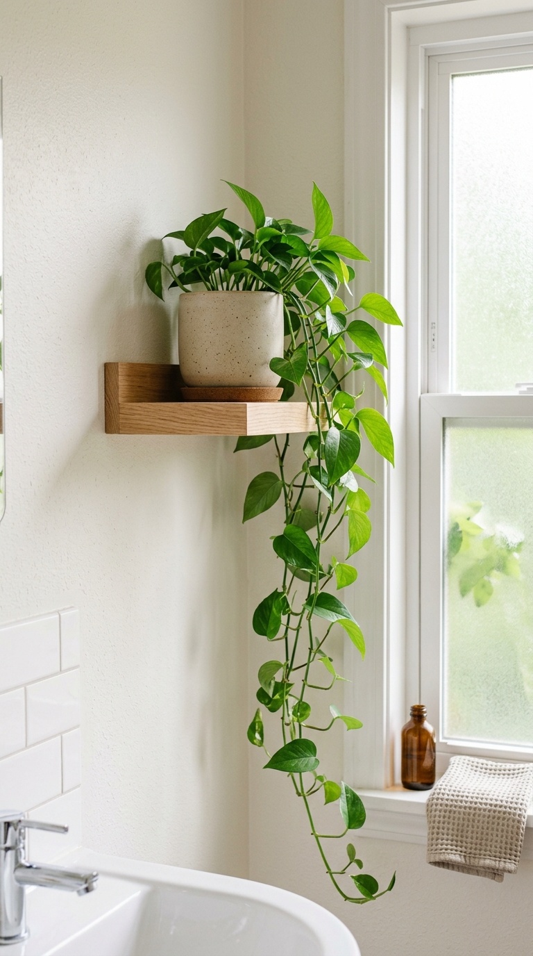 25 Bathroom Decor Ideas to Transform Your Space on a Budget 25 024 Hanging Plant Shelf A small wall mounted shelf nea