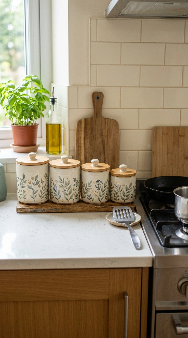 24 Simple Kitchen Makeover Ideas for DIY and Budget-Friendly Updates 25 024 Use Decorative Canisters A row of matching ceramic