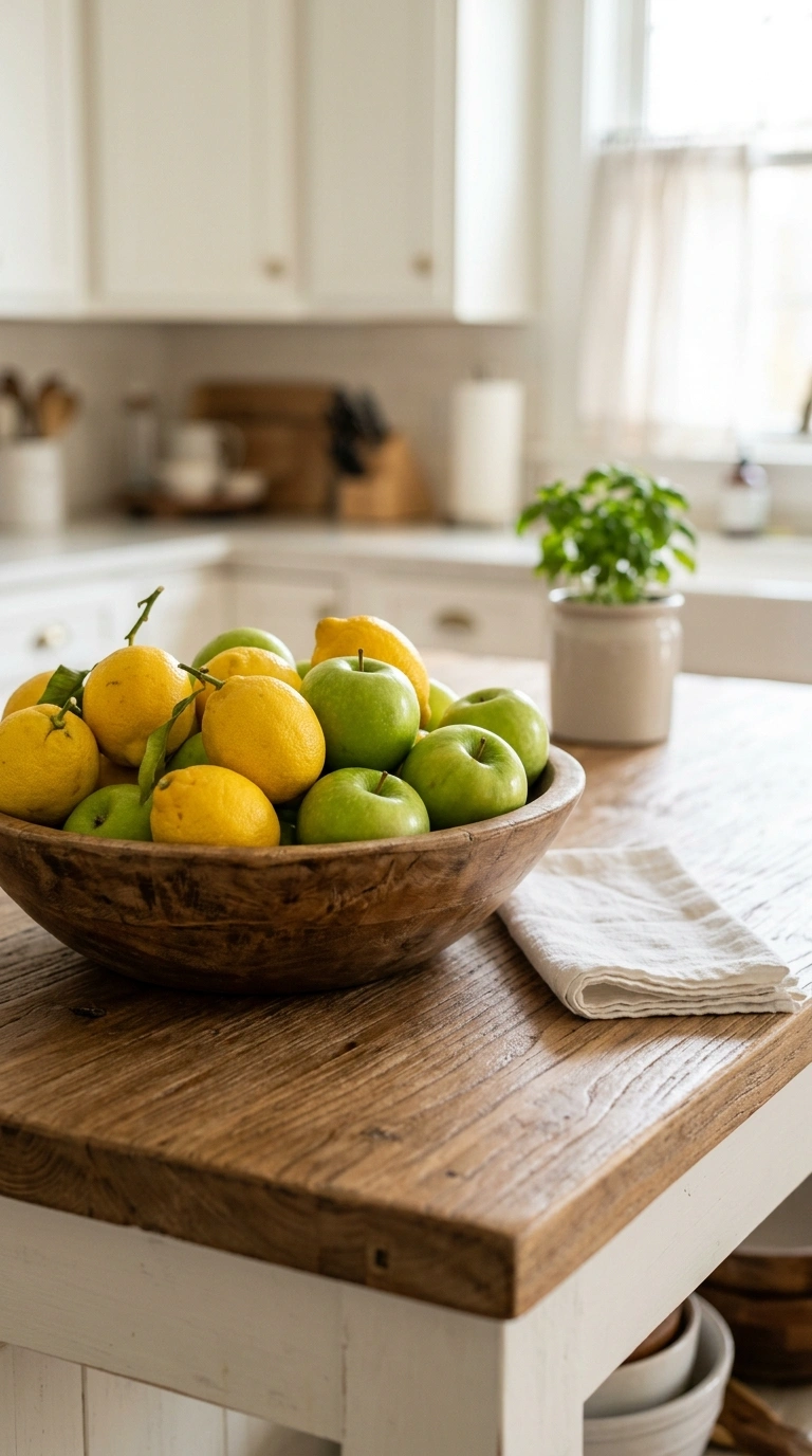 001 A Bowl of Fresh Fruit A close up of a white kitche