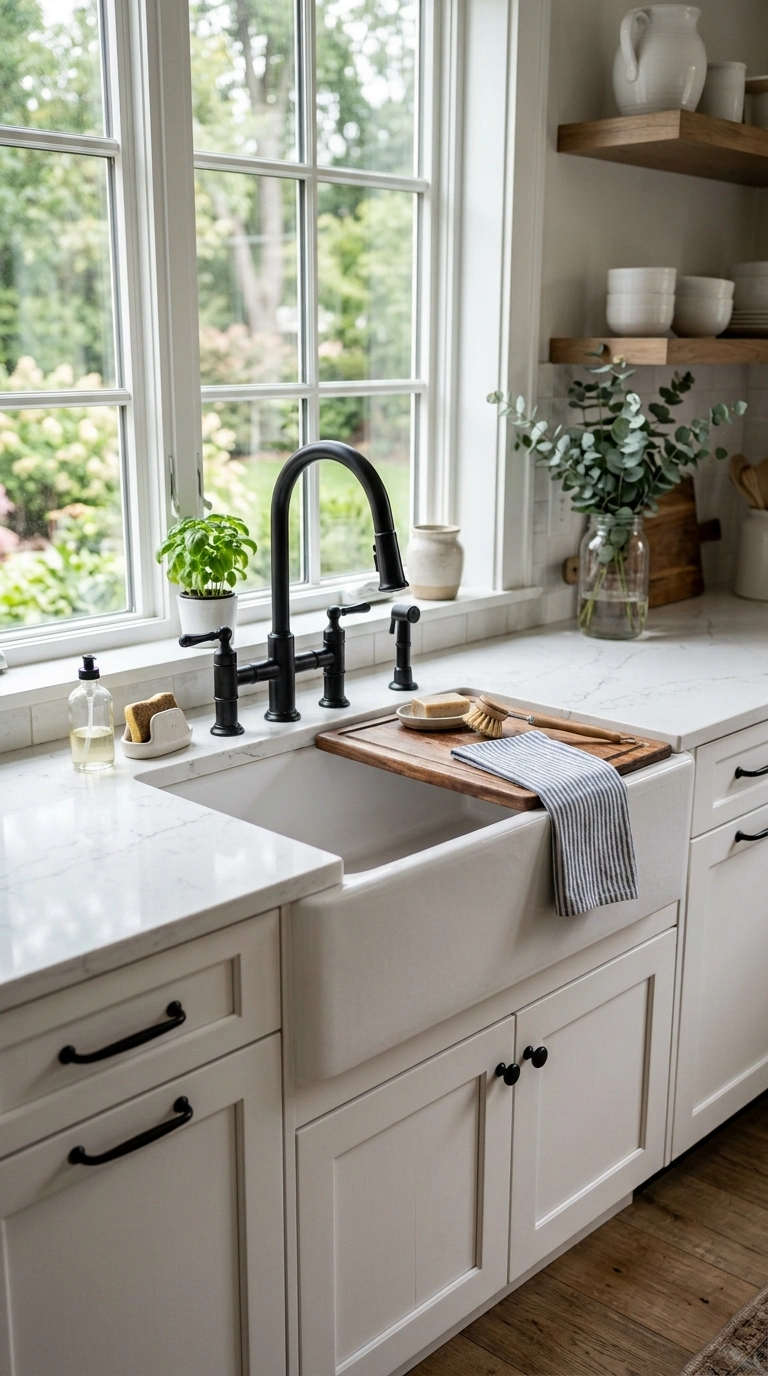 001 An Apron Front Sink A white fireclay apron front f