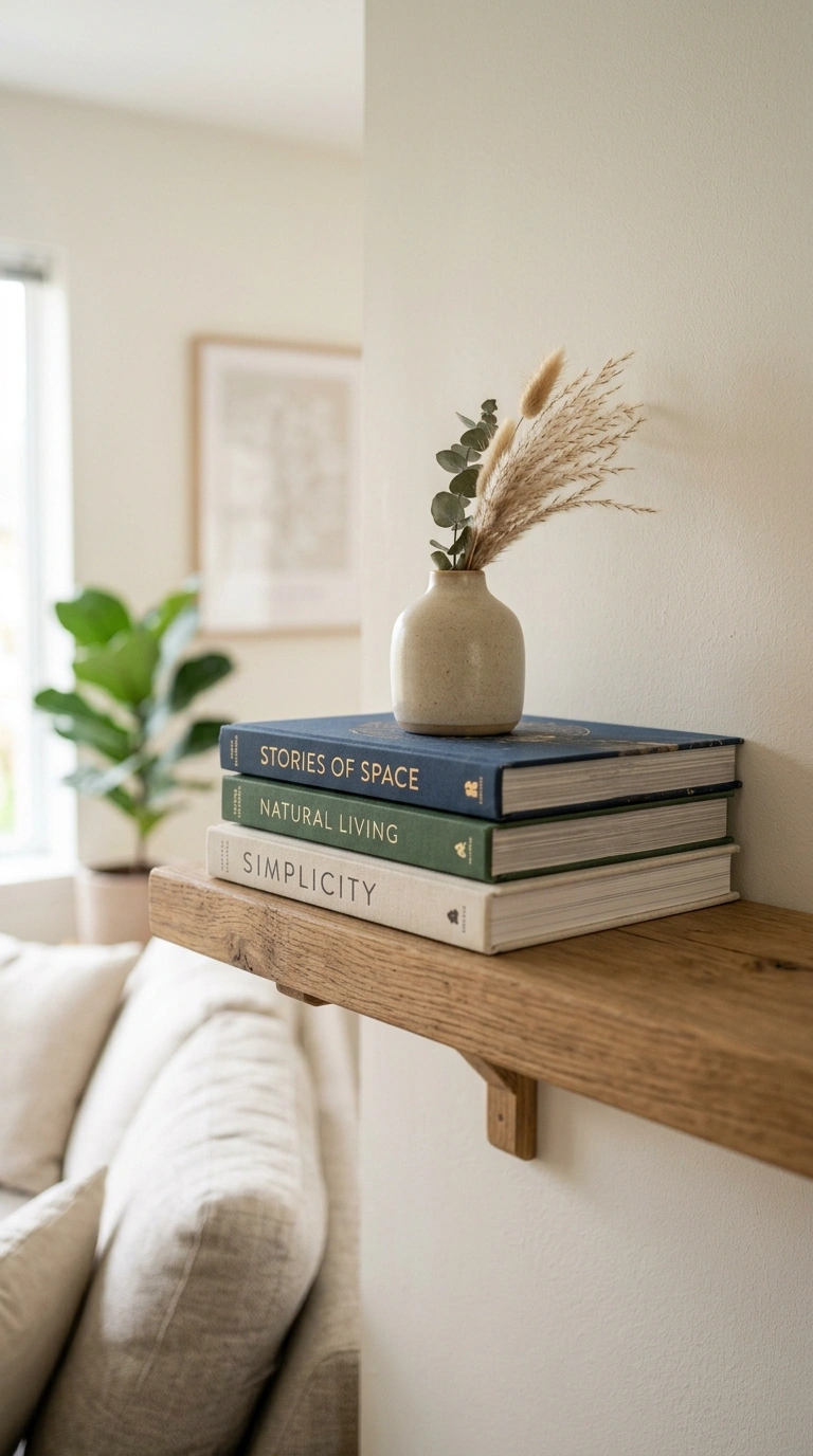 Living Room Shelves Styled Right: 19 Ideas 2 001 Book Stack Ladders A close up of a wooden floating