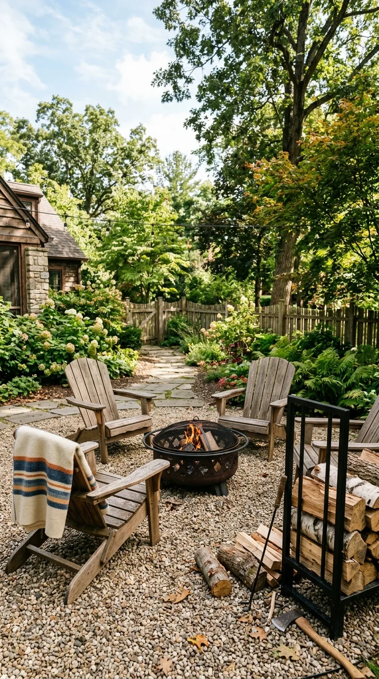 001 Cozy Fire Pit Circle A backyard patio with a round