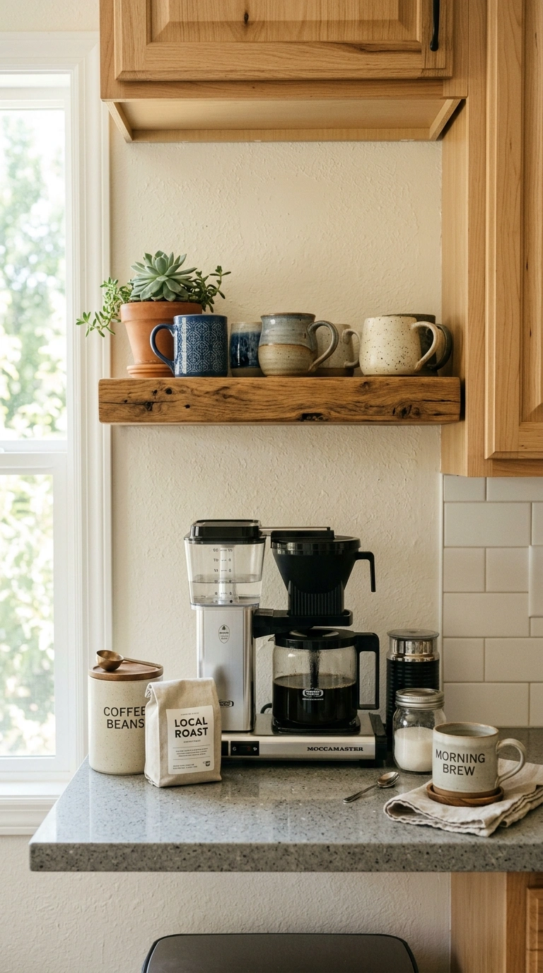 001 Floating Shelf Bar A narrow kitchen counter with a