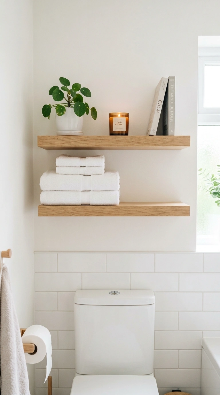 001 Floating Wood Shelves Two light oak floating shelv