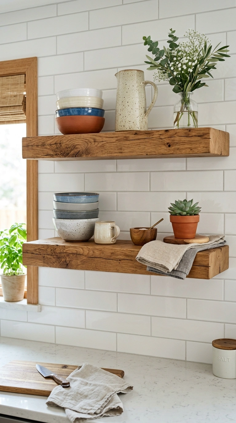 001 Floating Wood Shelves Two thick floating wood shel