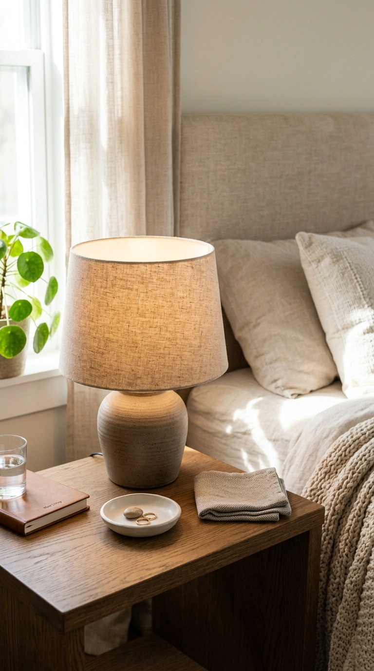 Nightstand Styling 101: 12 Looks to Try 2 001 Layered Lamp Look Close up of a bedroom nightstand