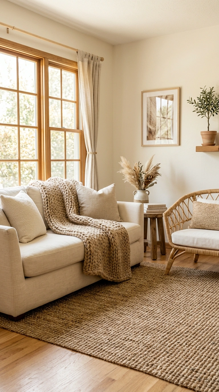 001 Layered Neutral Textures A neutral living room cor