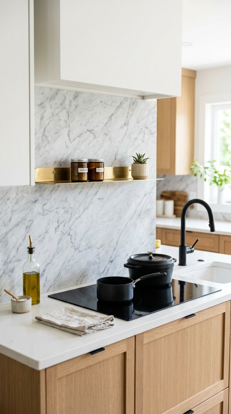 001 Peel And Stick Marble A modern kitchen with a ligh