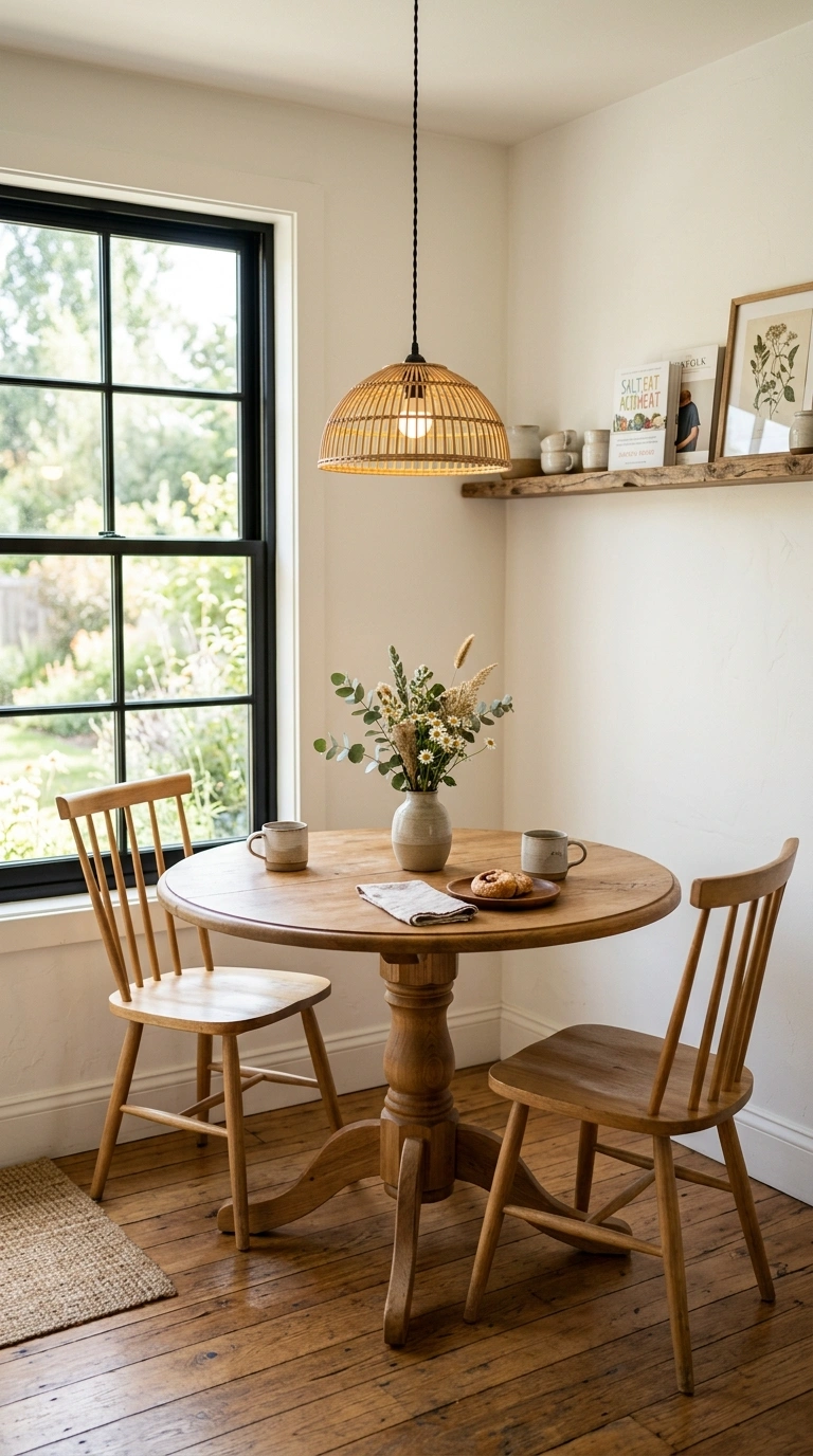 Small Kitchen Table? 12 Ways to Style It 2 001 Round Pedestal Table A small kitchen nook with a r