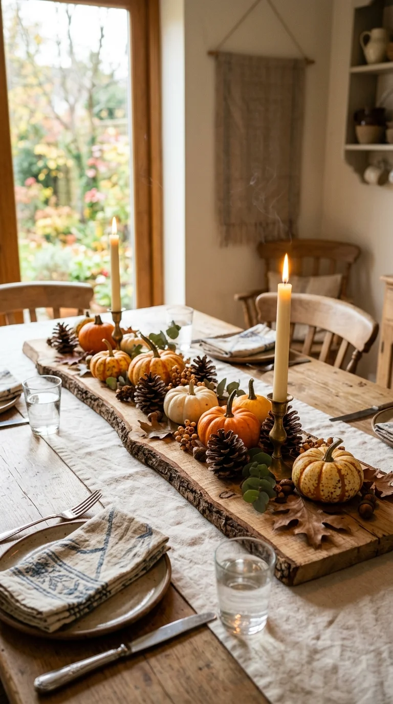 001 Rustic Wood Centerpiece A dining table with a raw