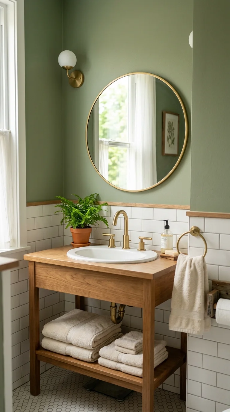 001 Sage Green Walls A small bathroom with sage green