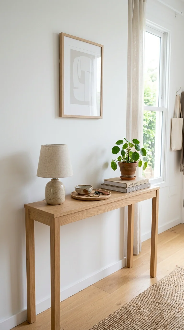 001 Styled Console Table A narrow light oak console ta
