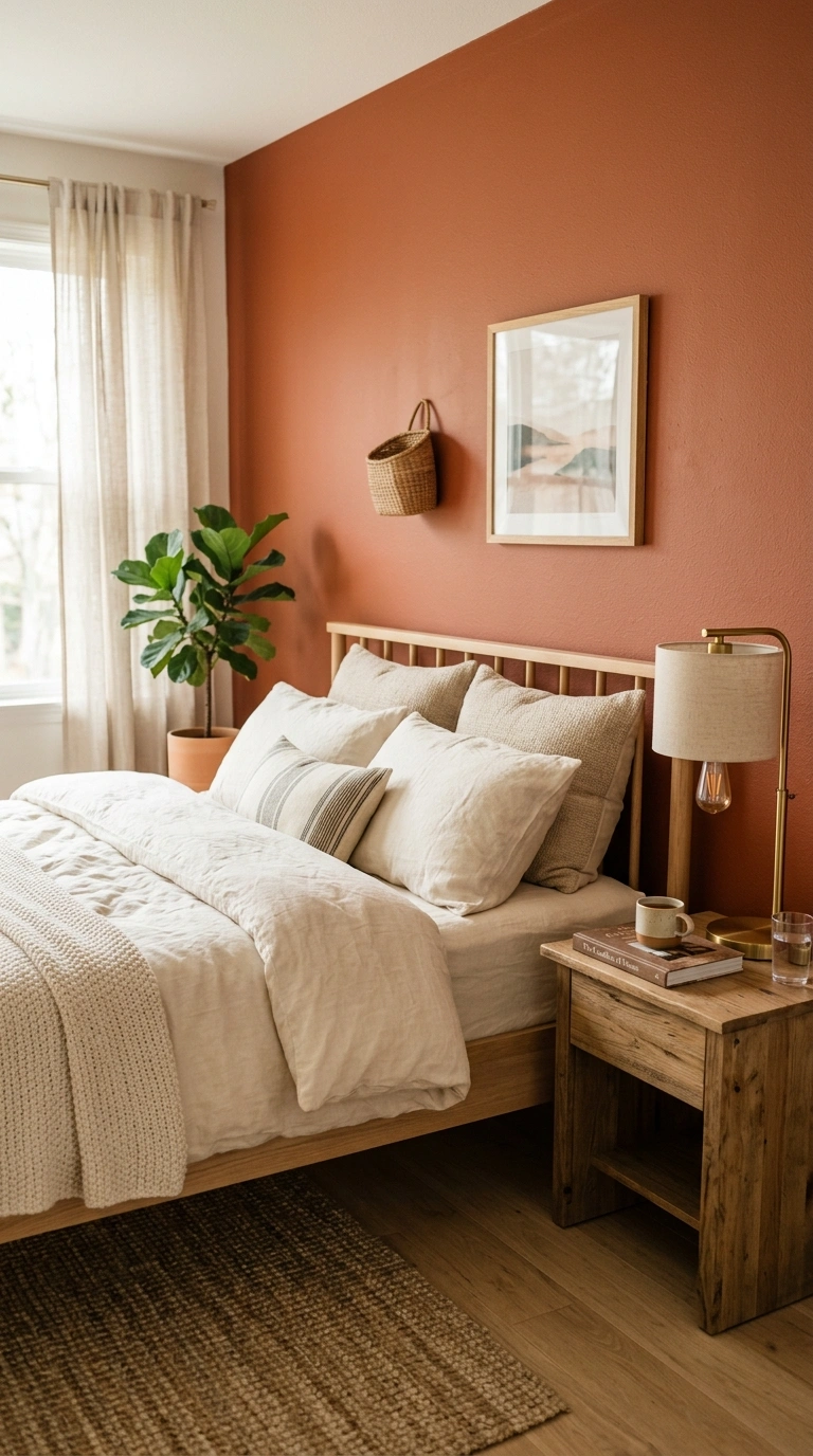 001 Warm Terracotta Walls A bedroom with a full terrac