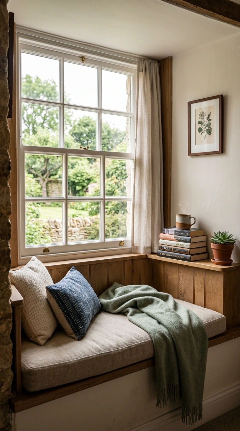 001 Window Seat Nook A window seat with a fitted cushi