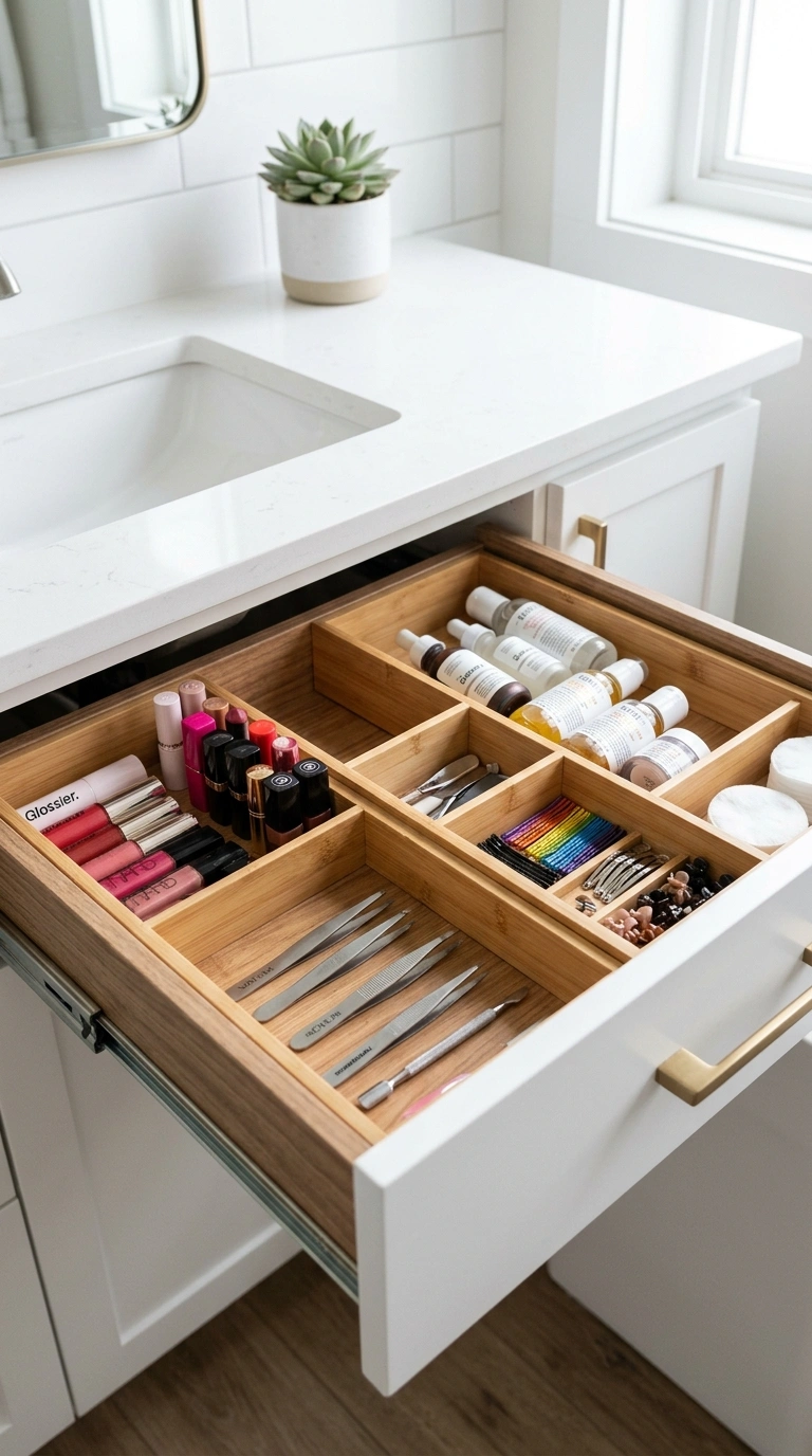 002 Drawer Divider Inserts An open bathroom vanity dra