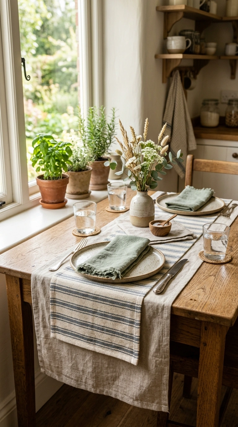 Small Kitchen Table? 12 Ways to Style It 3 002 Layered Table Runner A small kitchen table styled