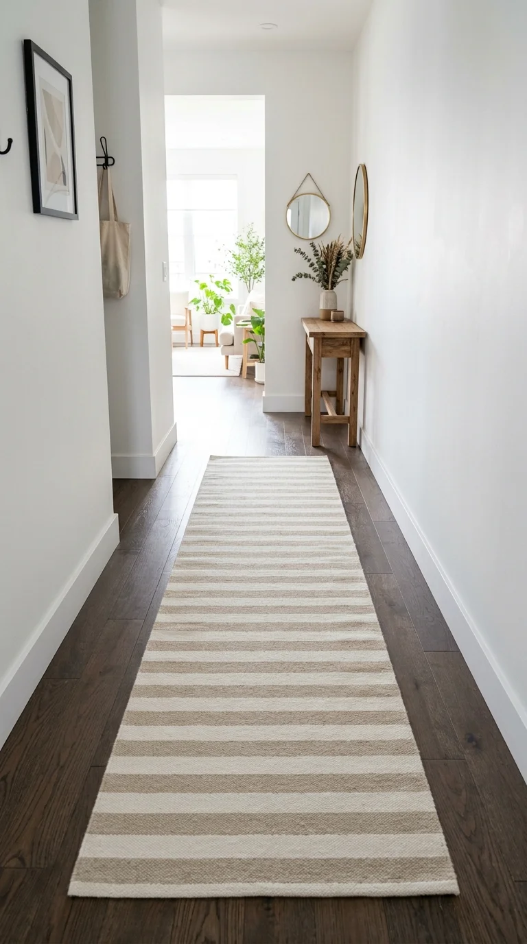 Your Tiny Hallway Deserves This Glow-Up: 20 Ideas to Try 3 002 Long Runner Rug A narrow hallway with a flat woven