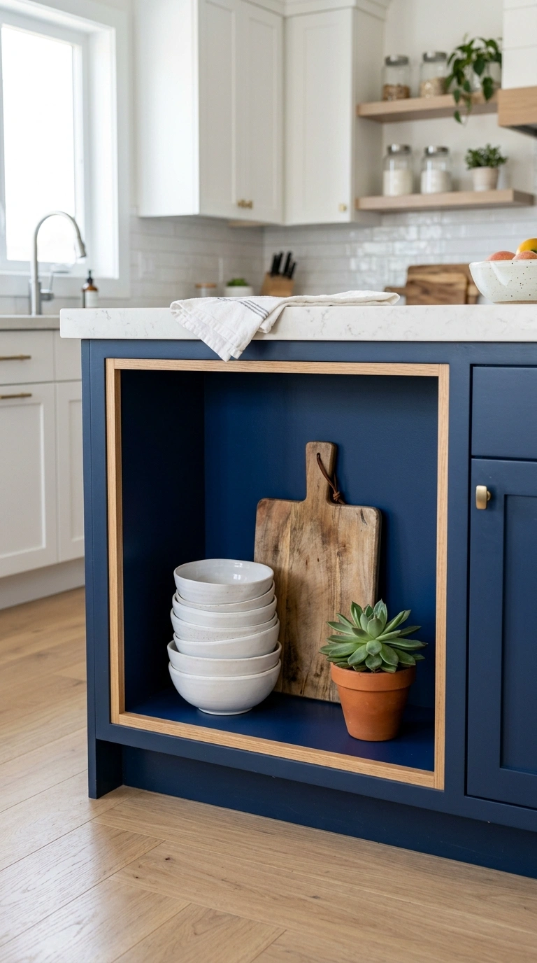 002 Open Shelf Below A kitchen island with one lower c
