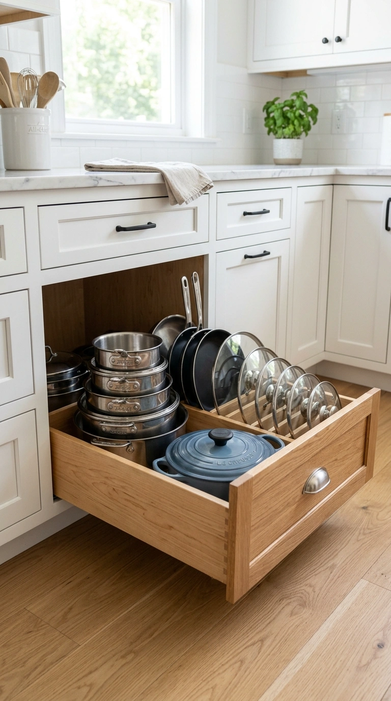 Cabinet Organization Hacks You'll Wish You Knew Sooner (18 Ideas) 3 002 Pull Out Drawers A base kitchen cabinet with a woo