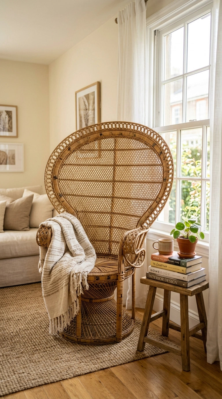 002 Rattan Accent Chair A rattan peacock chair positio