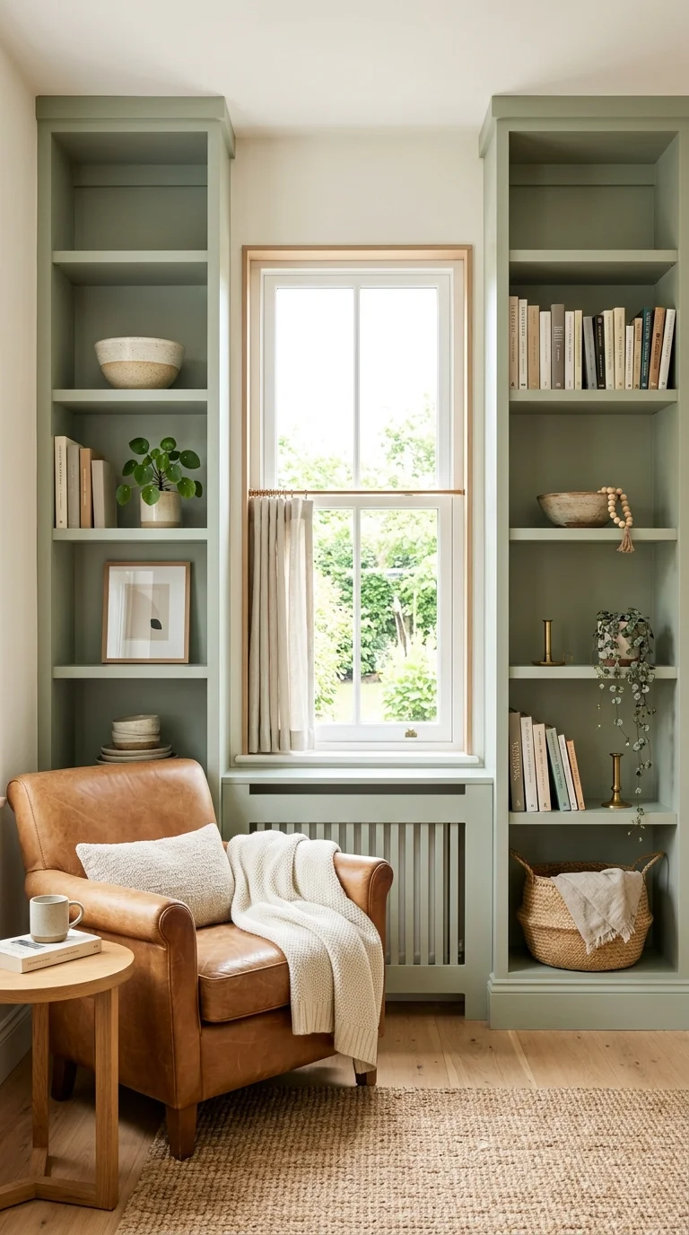 002 Sage Green Built Ins Built in shelves painted soft