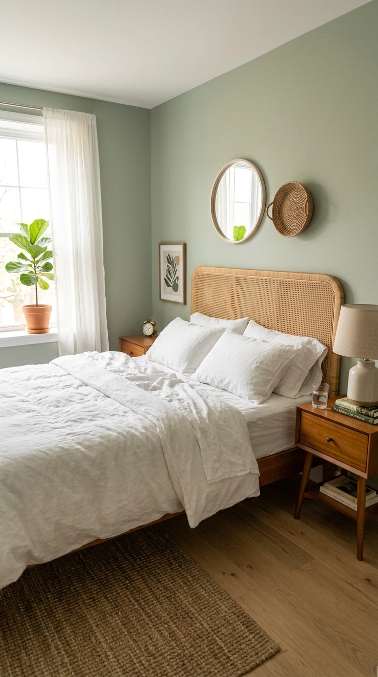 002 Soft Sage Green A bedroom with soft sage green wal
