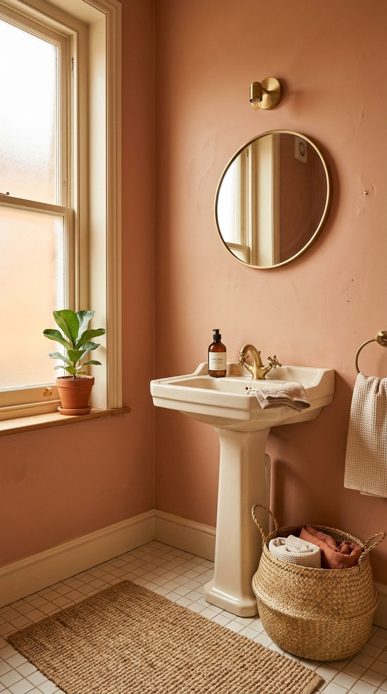 002 Soft Terracotta Paint A small bathroom with terrac