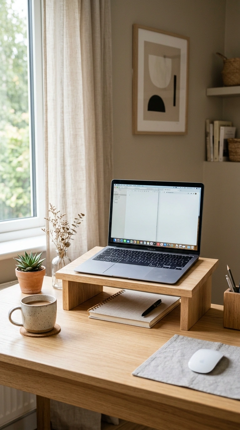 19 Classy Desk Setups That Make Small Workspaces Feel Special 3 002 Use a Riser Shelf A small desk with a laptop place