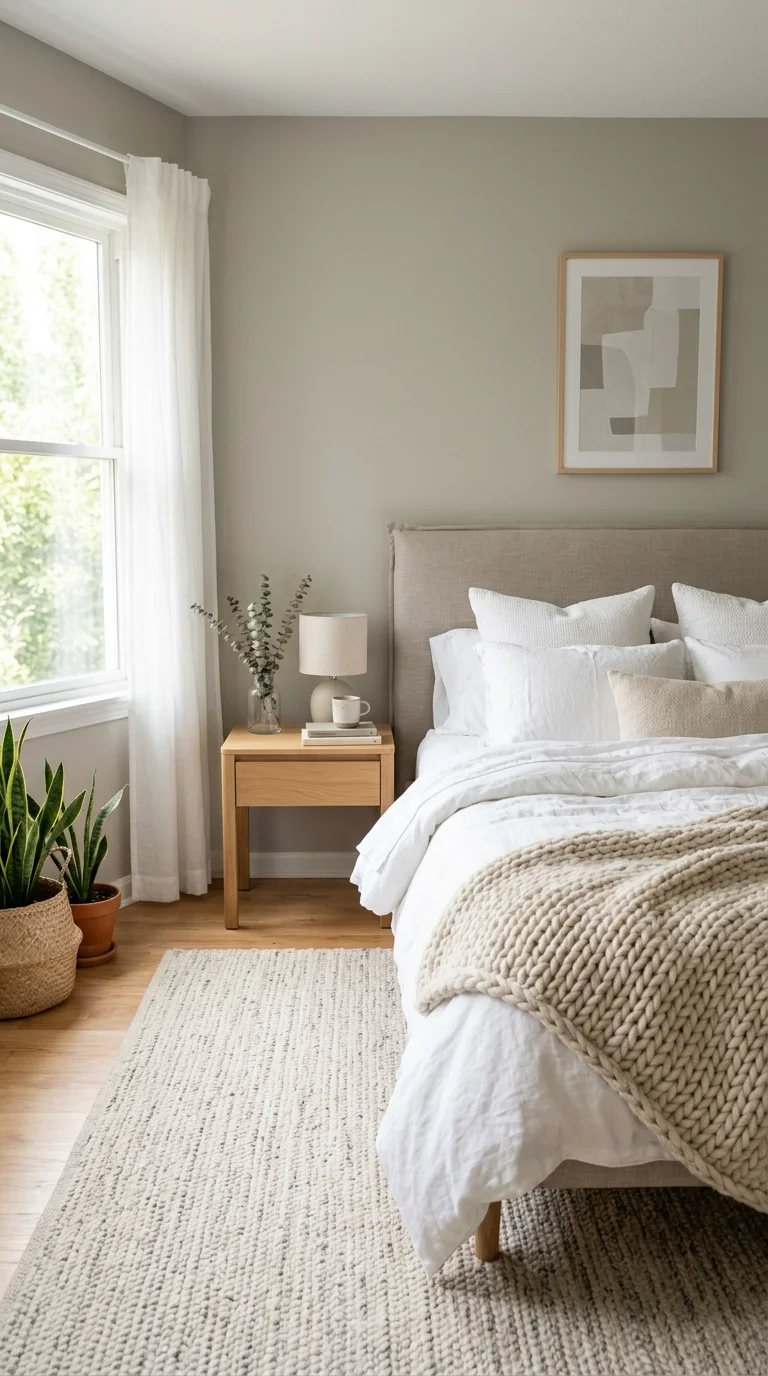 002 Warm Greige Walls A bedroom with matte warm greige