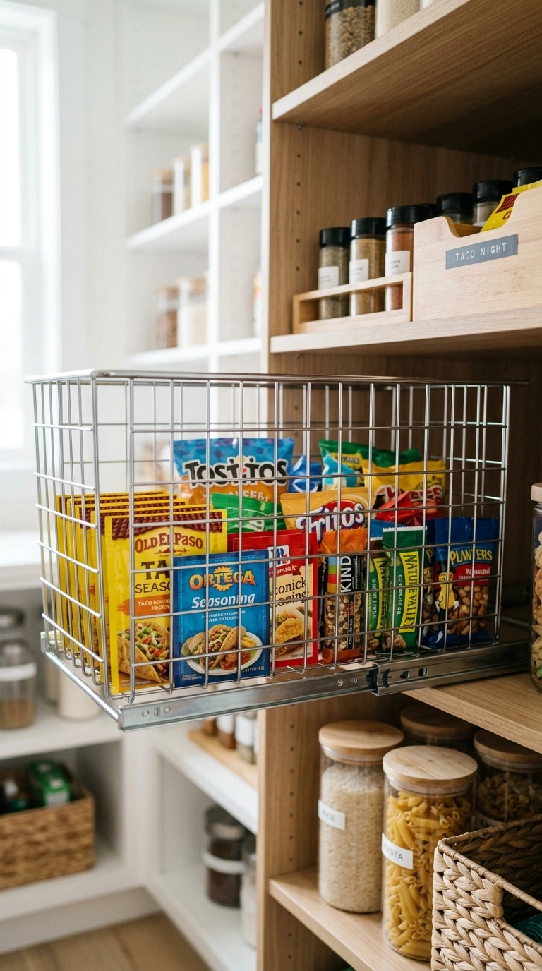 002 Wire Basket Shelves A pantry shelf fitted with a s
