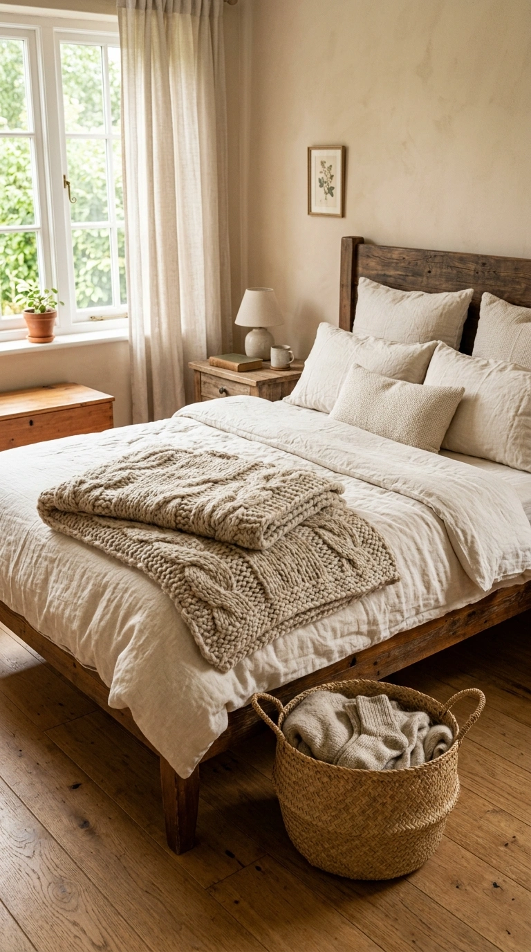 Rustic Bedroom Vibes — 16 Cozy Ideas 3 002 Wool Throw Blanket A rustic bedroom with a chunky