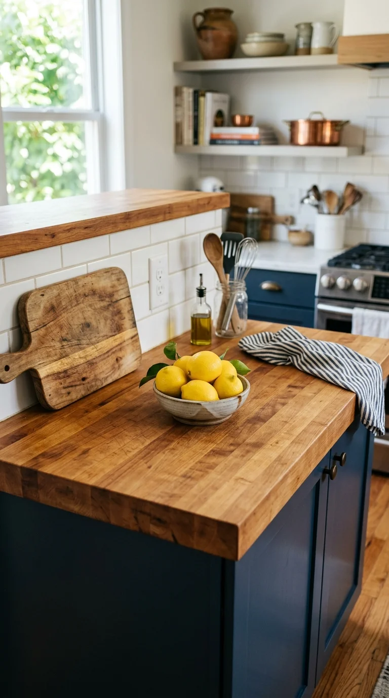 003 Butcher Block Counter A kitchen island topped with