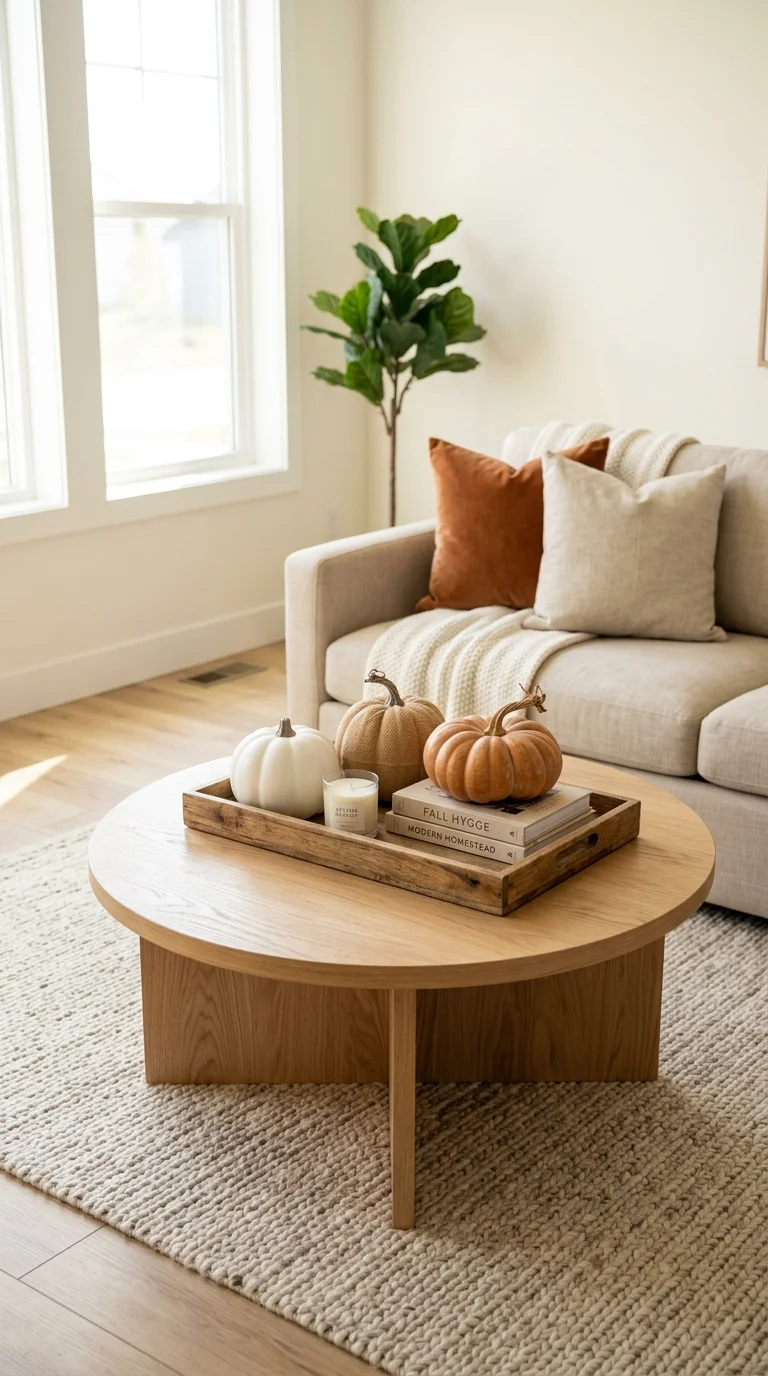 Cozy Fall Decor Ideas for Every Room (21 Picks) 4 003 Coffee Table Pumpkins A round light oak coffee tab