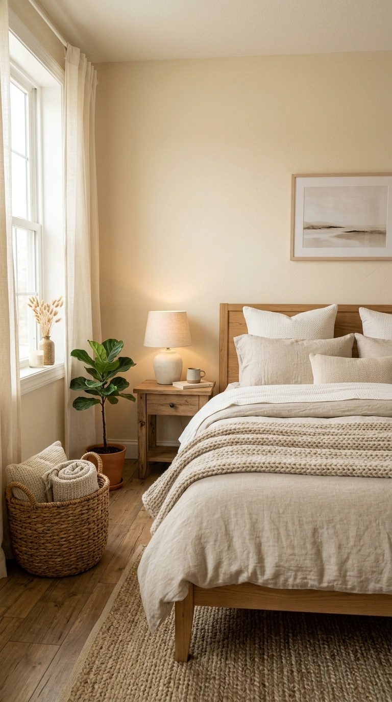 003 Creamy Buttermilk Tones A bedroom with warm butter