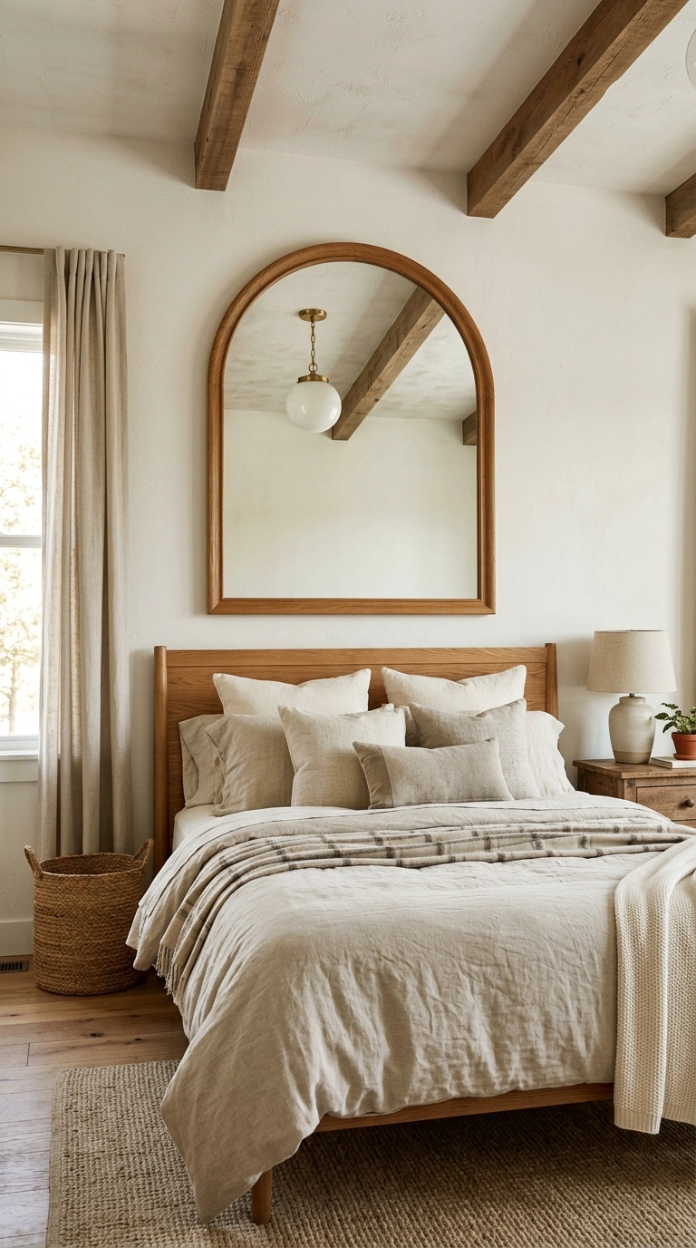 What to Put Above Your Bed: 20 Wall Decor Ideas 4 003 Curved Wood Mirror A bed with an arched wood frame