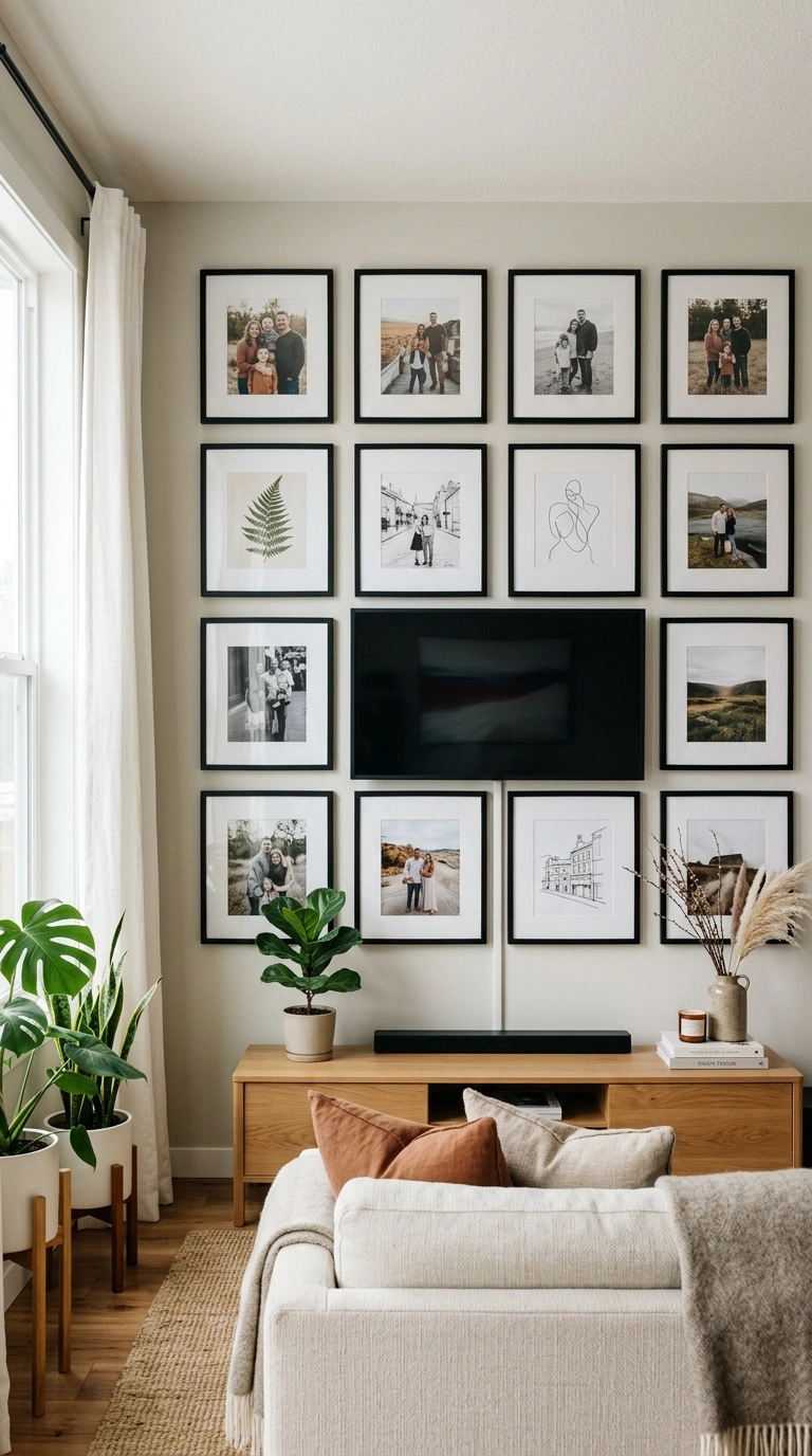 TV Wall Ideas That Don't Look Like an Afterthought (18 Picks) 4 003 Gallery Wall Mix A living room wall with a mounted