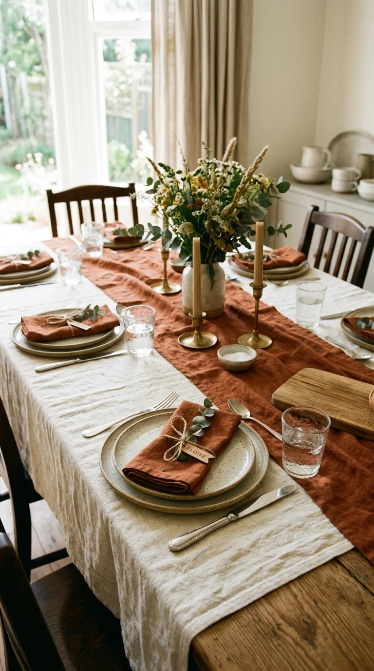 003 Layered Table Linens A dining table with a cream b