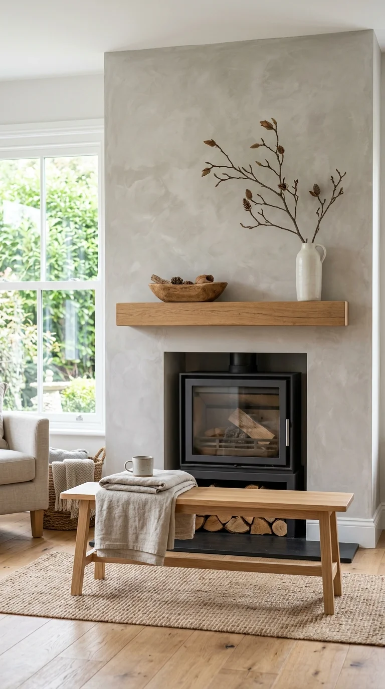003 Limewash Fireplace Wall A soft warm gray limewashe