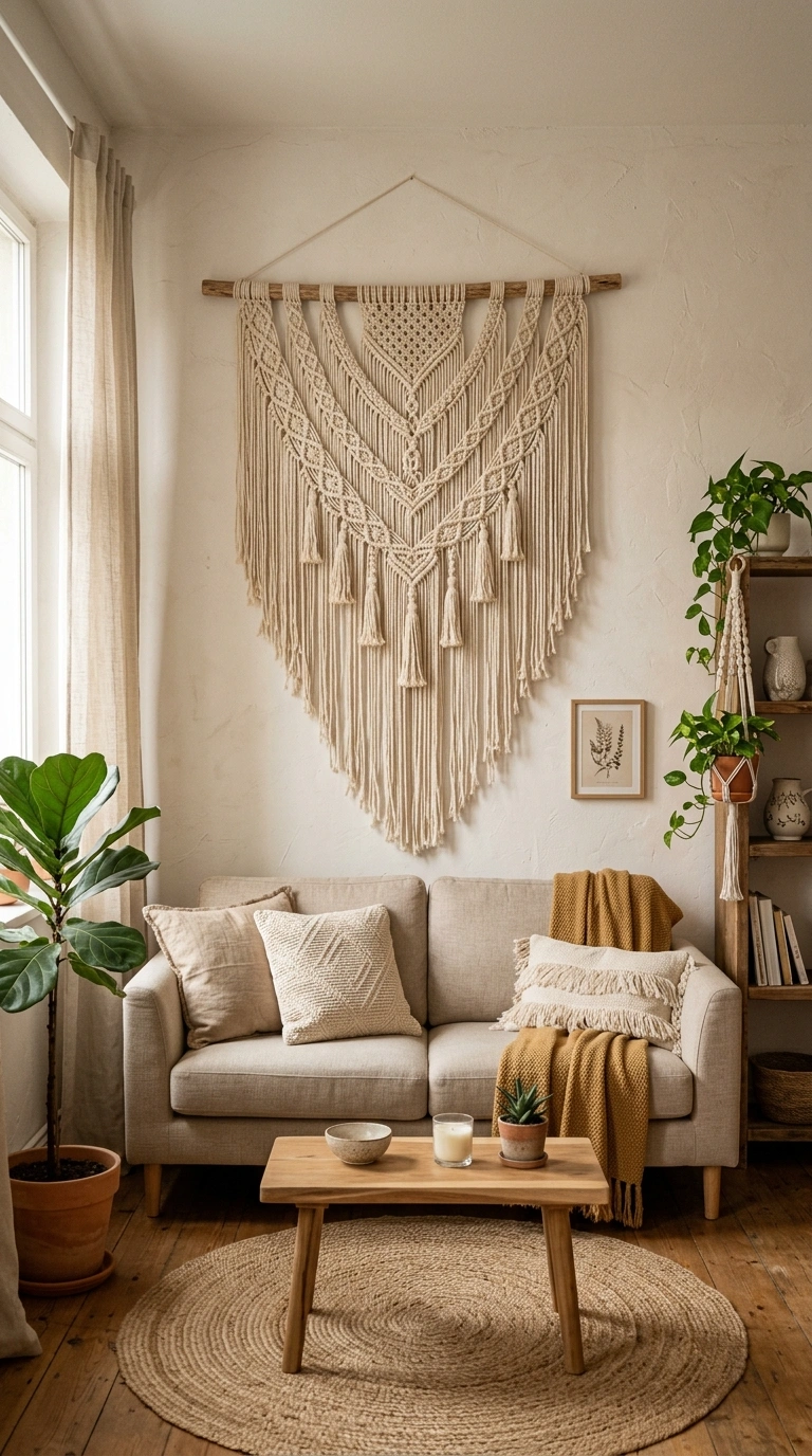 003 Macrame Wall Hanging A large cream macrame wall ha