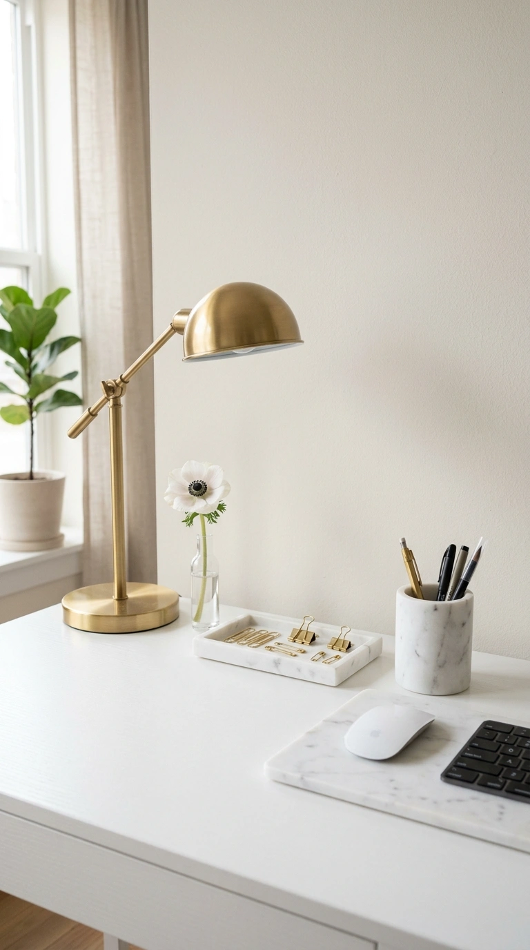 003 Marble Desk Accents A white desk with a marble mou