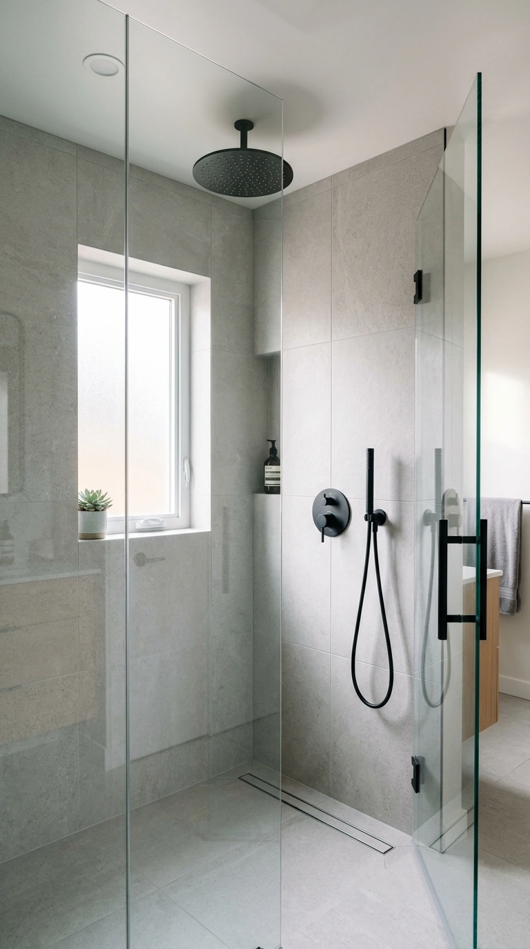 003 Rainfall Shower Ceiling A walk in glass shower wit