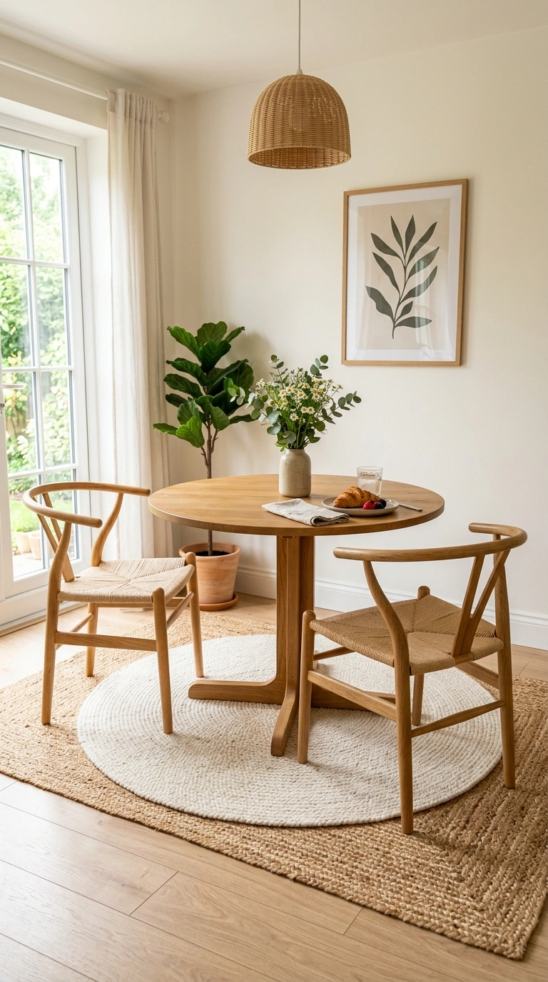 Layering Rugs the Right Way (12 Ideas) 4 003 Round Over Square A small dining nook with a recta