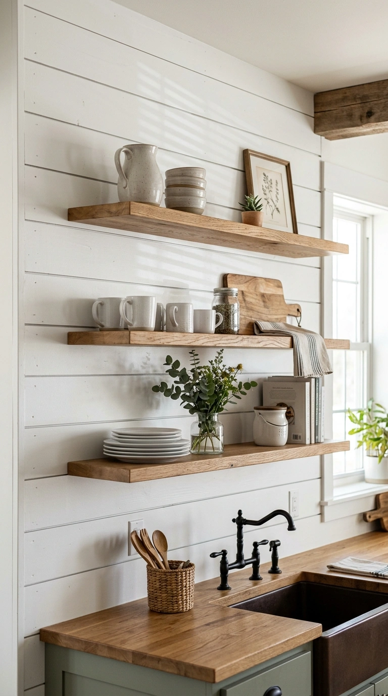 003 Shiplap Accent Wall A kitchen wall covered in whit