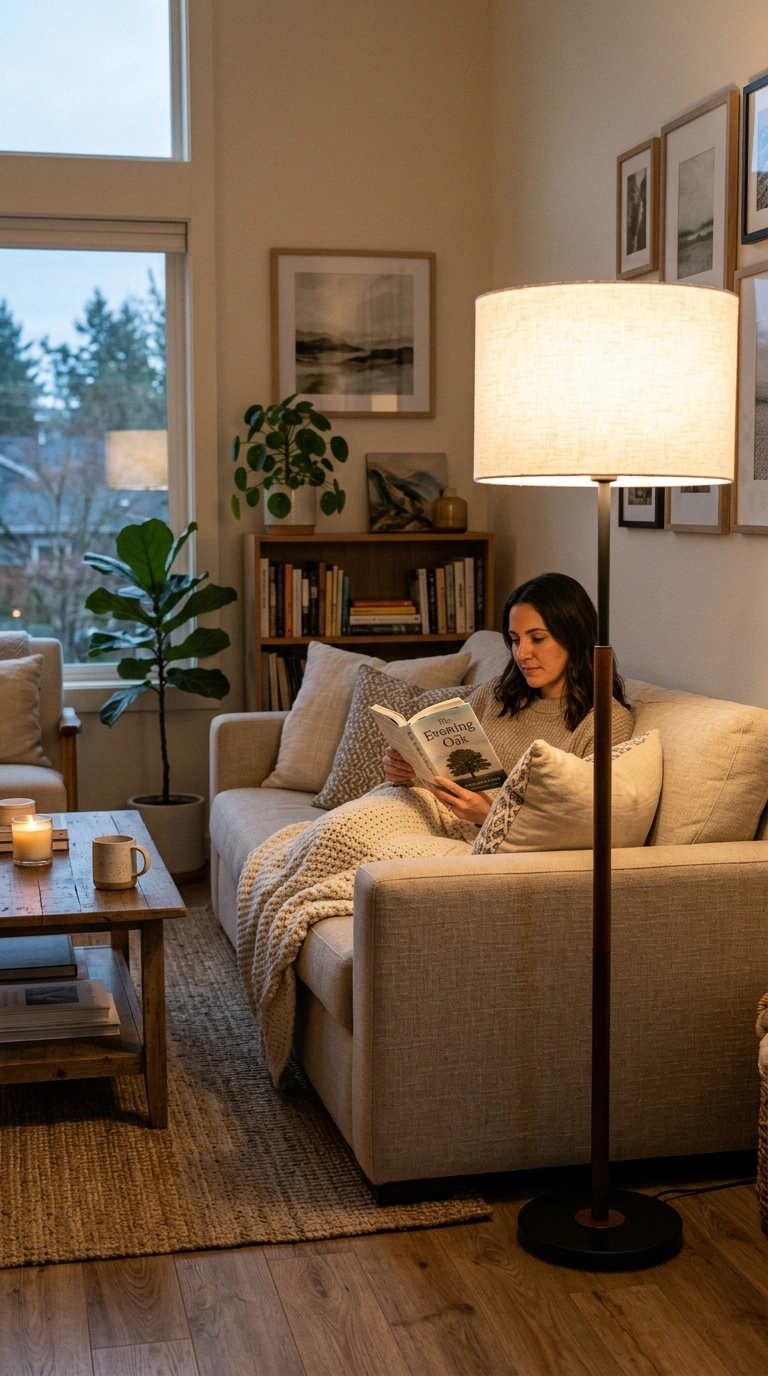 Living Room Refresh on a Budget (13 Ideas) 4 003 Swap Old Lampshades A floor lamp with a simple whi