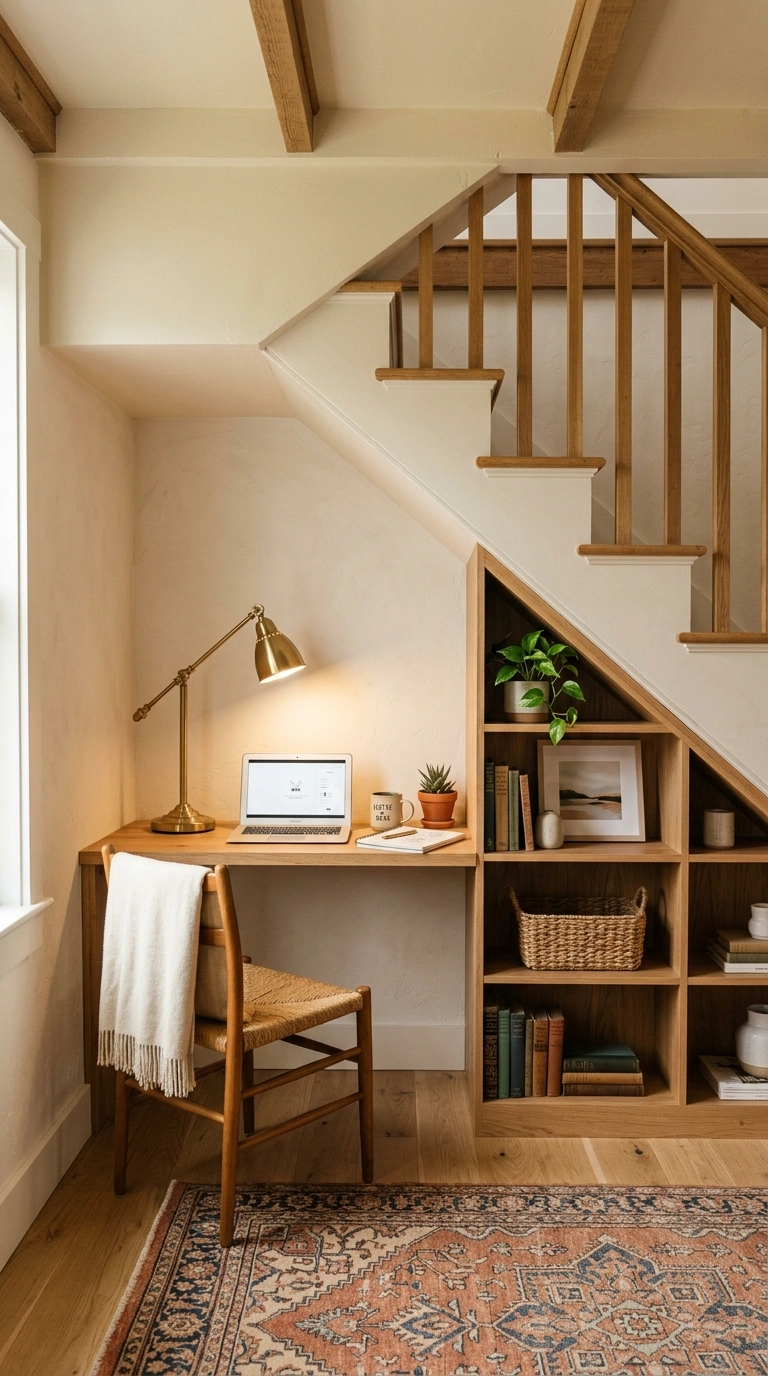 13 Cozy Office Corners for Small Homes 4 003 Under Stair Workspace A cozy desk nook built into